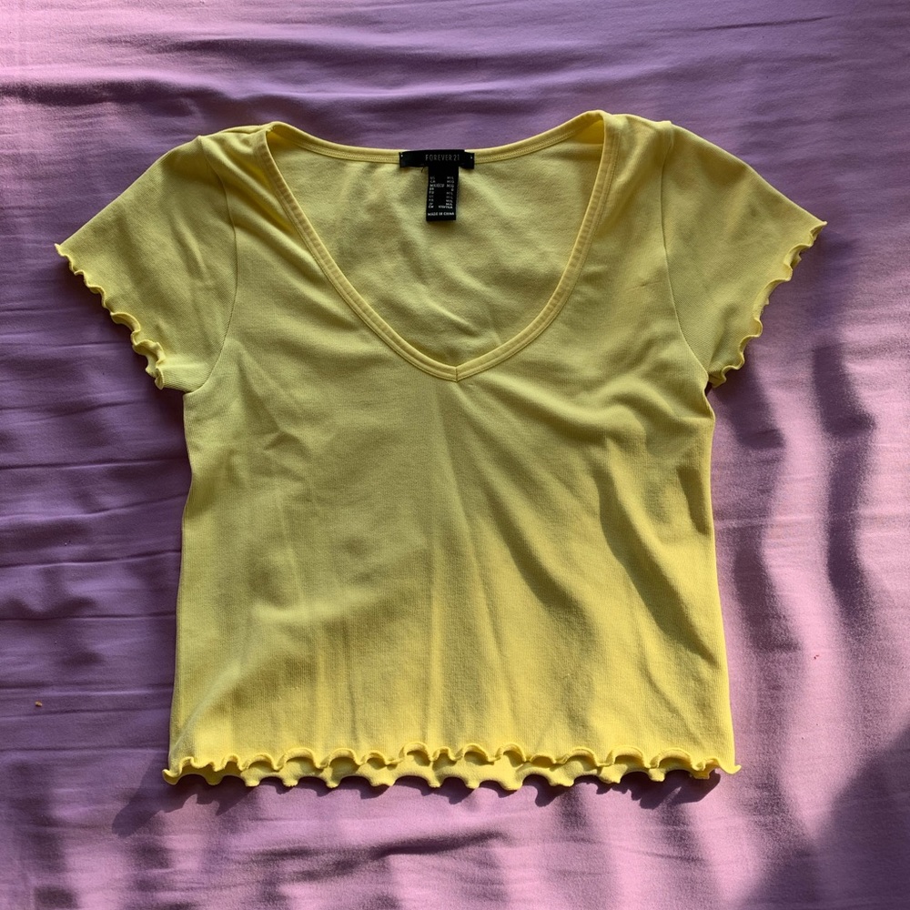 Forever 21 Yellow Low Cut T-Shirt
